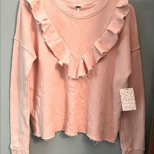 Free People Ruffled Long-sleeve Sweatshirt Uptown Pink Small Looks Peach